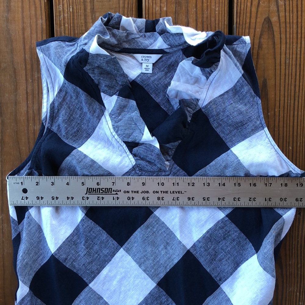 Crown & Ivy Navy and White Gigham Linen Blend Shift  W/ Pockets! -M - Picture 6 of 6